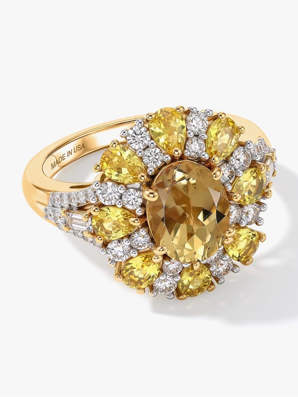 DJoy Womens Brazilian Heliodor Sunrays Halo Ring 18K Vermeil Yellow Gold Size 6